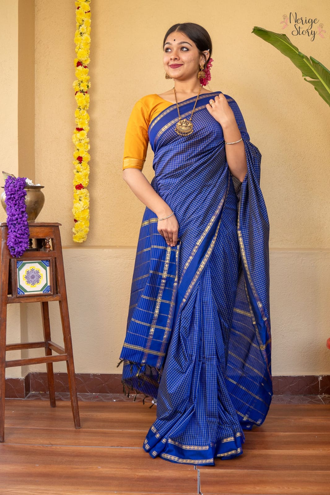 Mangalyam Soft Cotton Checked Saree with Smooth Finish Cotton Saree